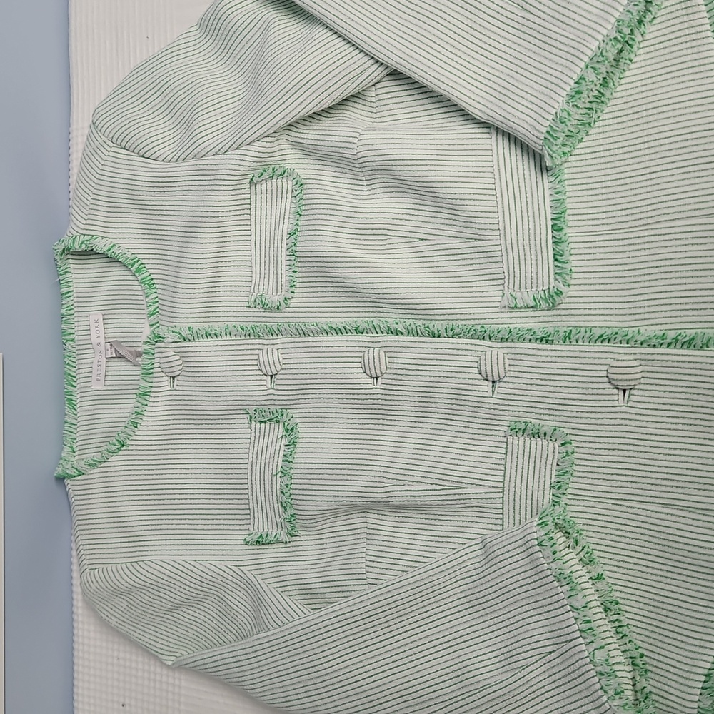 Preston & York Judith Boucle Tweed Round Neck Jacket: Green/White Stripe:Size- 8 - Picture 3 of 14